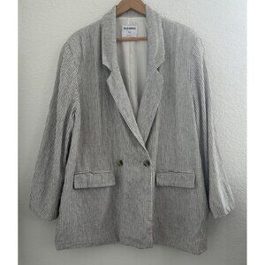 Old Navy Blazer Womens 2XL Cream Linen Blend Striped Double Breasted‎ Coastal